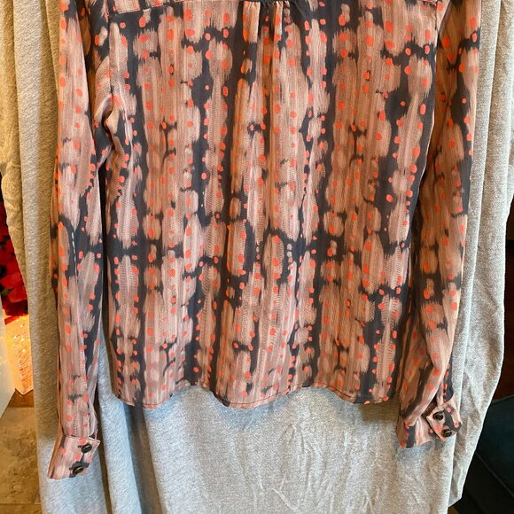 I ❤ Ronson patterned button down semi sheer long sleeve blouse XS - Picture 8 of 8